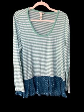 Matilda Jane Mint & White Striped Long-Sleeve Top with Navy Polka Dot Ruffle
